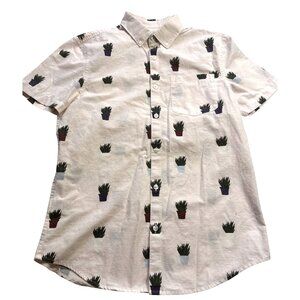 Men Original Penguin Pink Shirt Succulent Potted Plant Button Down Green Thumb